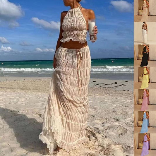 Pleated Halter Dress Set